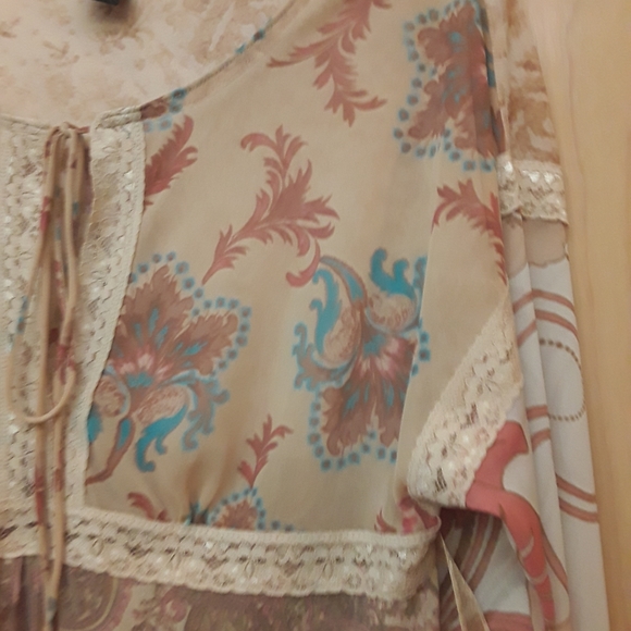 Pink Cream Boho Lace Paisley Top S - Picture 12 of 14